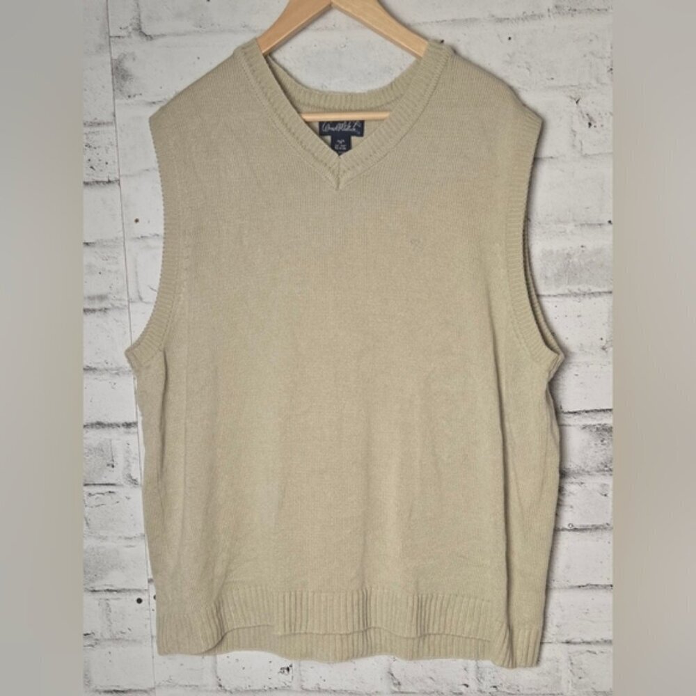 Arnold Palmer Mens Sweater Vest XL Beige Knit Golf Grandpa Core Pullover